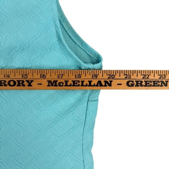 Vtg Mod Dress 16 18 Sleeveless 60s 70s Aqua Blue White Peter Pan Collar As Is - Picture 9 of 13